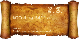 Mándity Béla névjegykártya